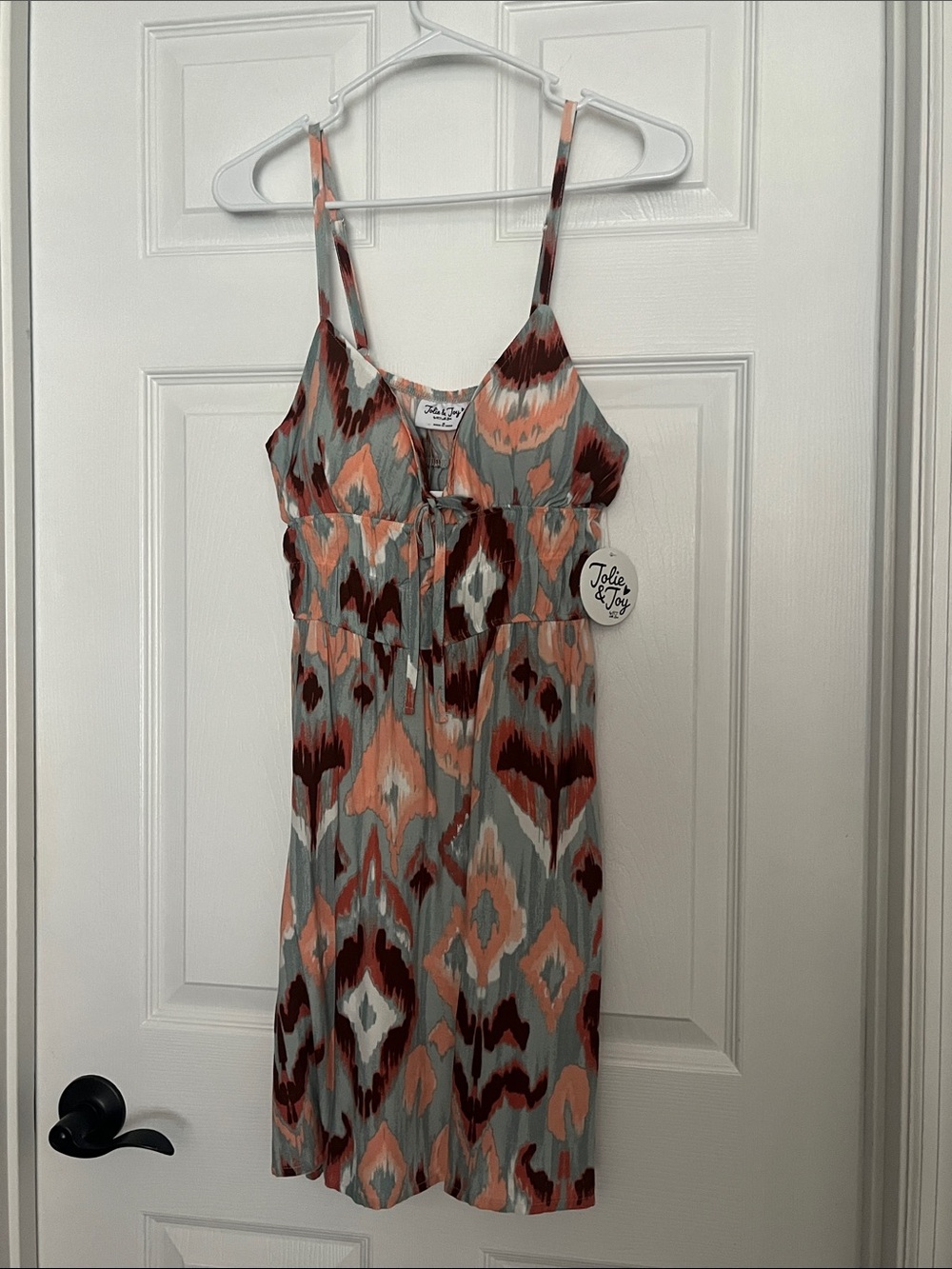 Jolie & Joy Printed Spaghetti Strap Dress - Teal, Coral, Brown
